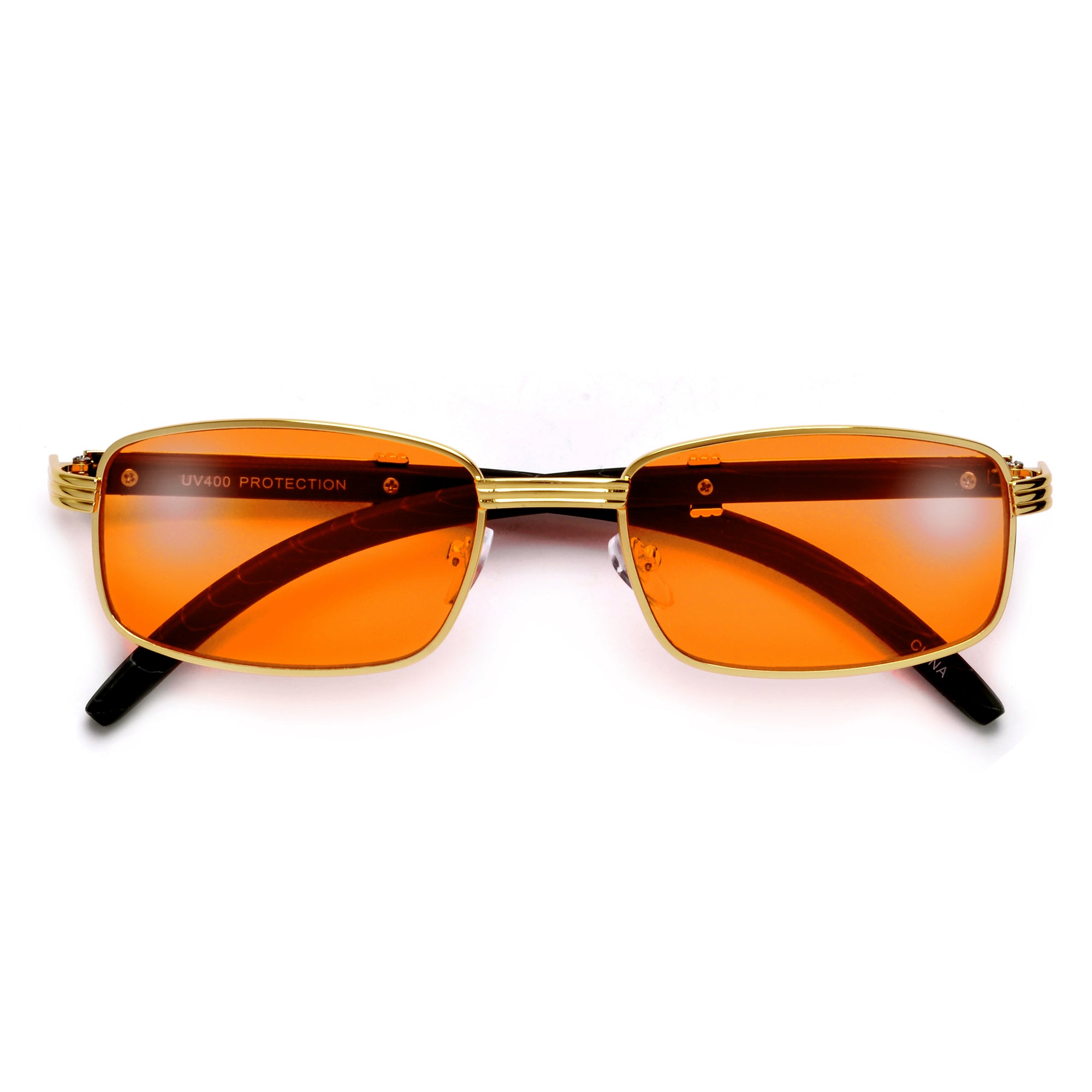 Elaborate Metal Temple Wood Print Squared Frame Colorful Sunnies - Sunglass Spot