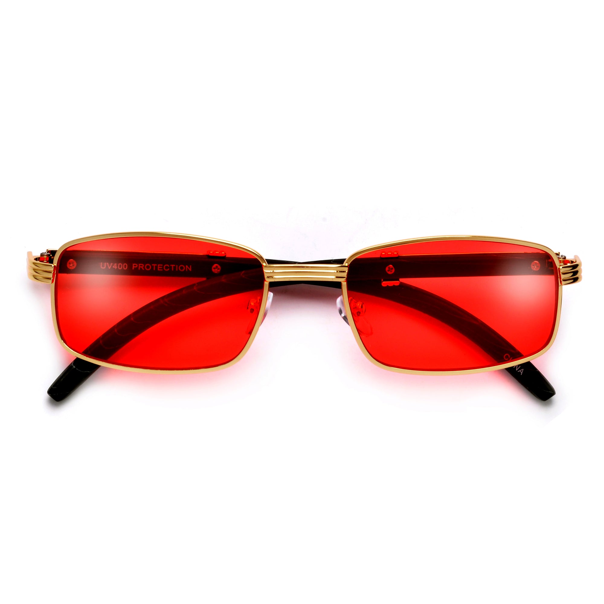 Elaborate Metal Temple Wood Print Squared Frame Colorful Sunnies - Sunglass Spot