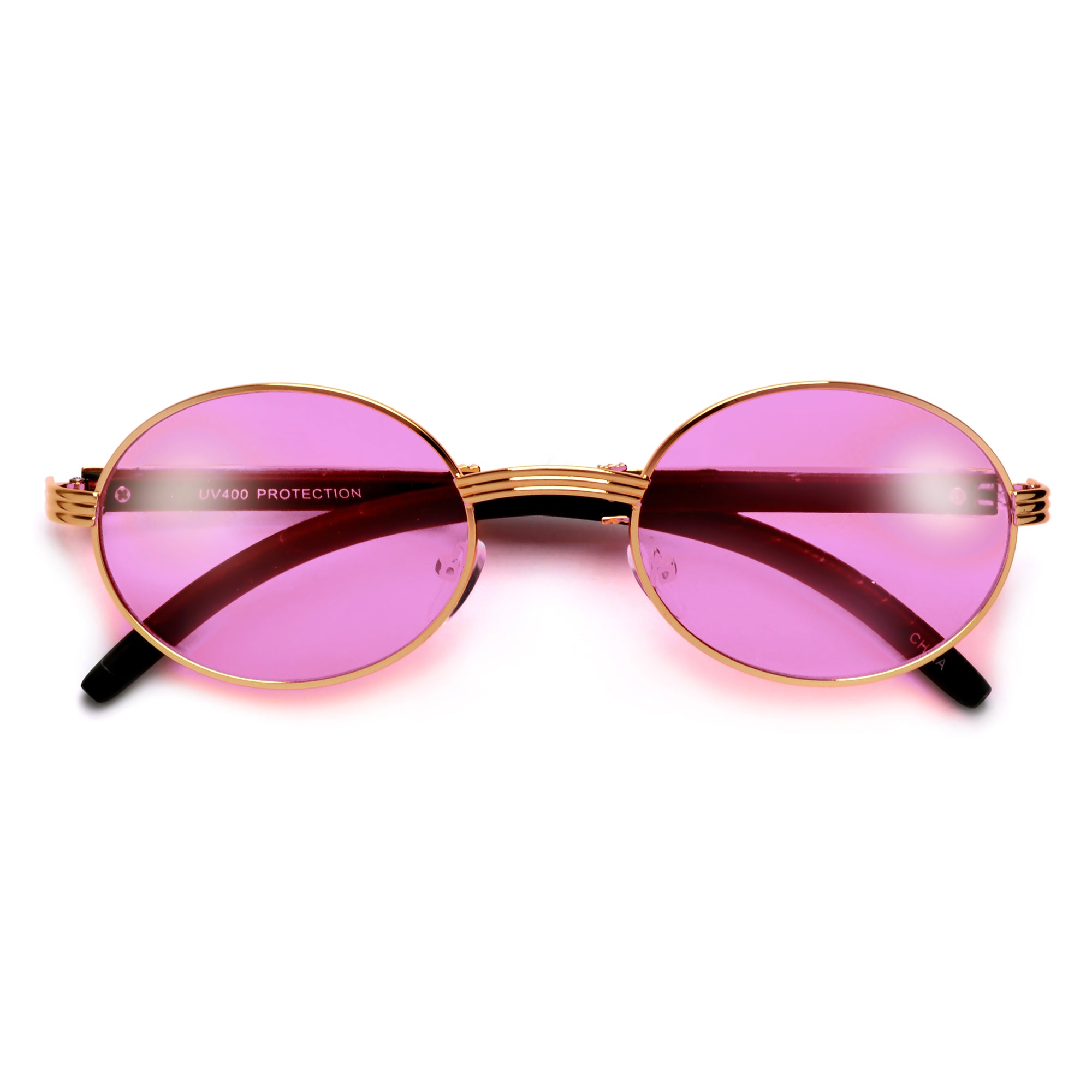 Elaborate Metal Temple Wood Print Round Colorful Sunnies - Sunglass Spot