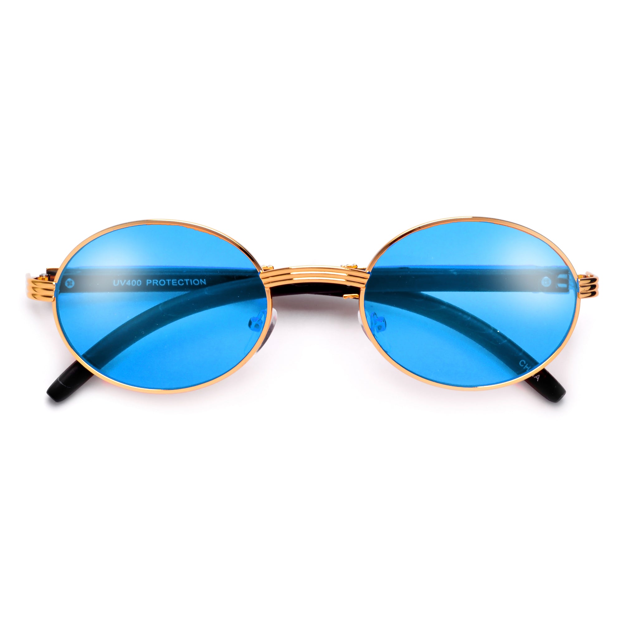 Elaborate Metal Temple Wood Print Round Colorful Sunnies - Sunglass Spot