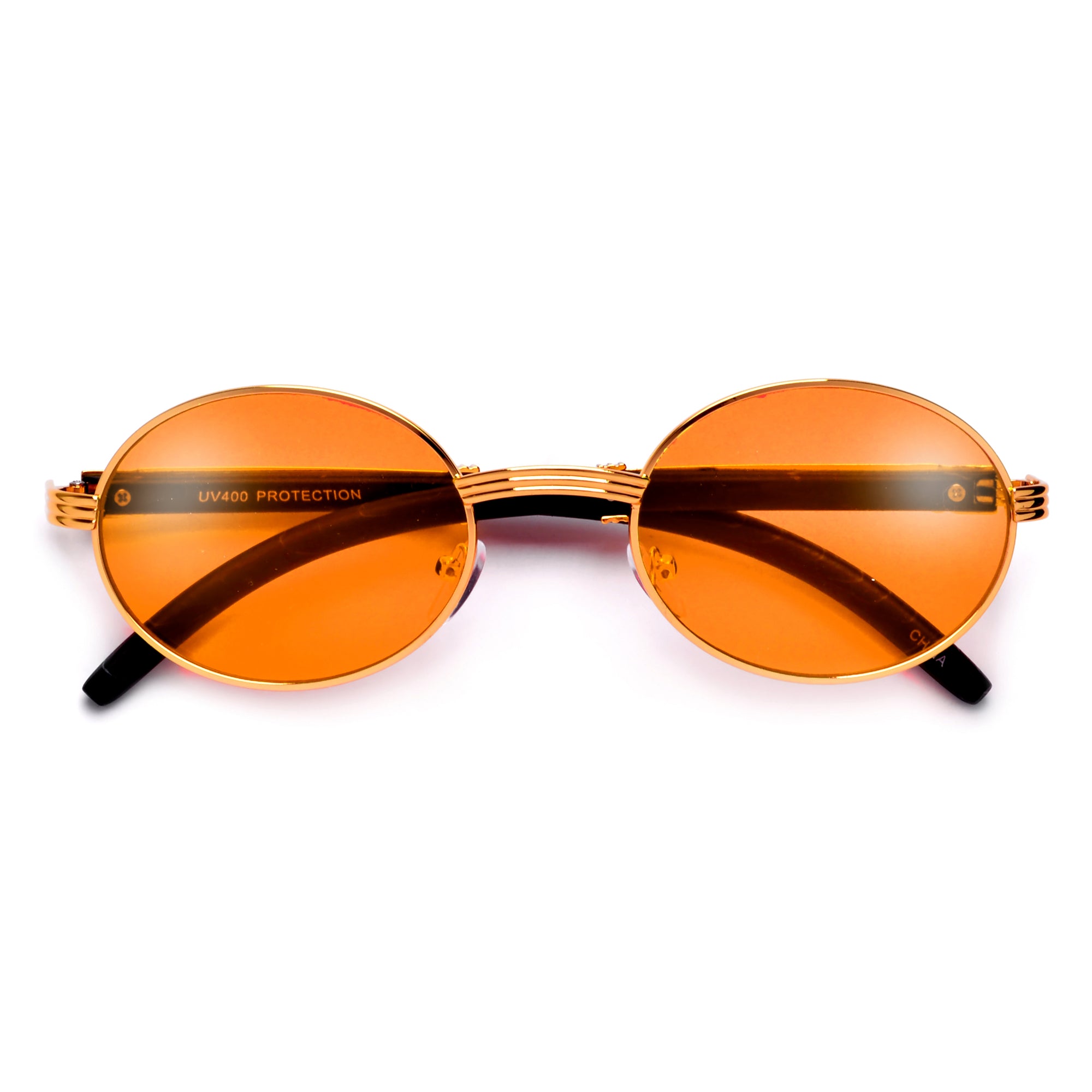 Elaborate Metal Temple Wood Print Round Colorful Sunnies - Sunglass Spot