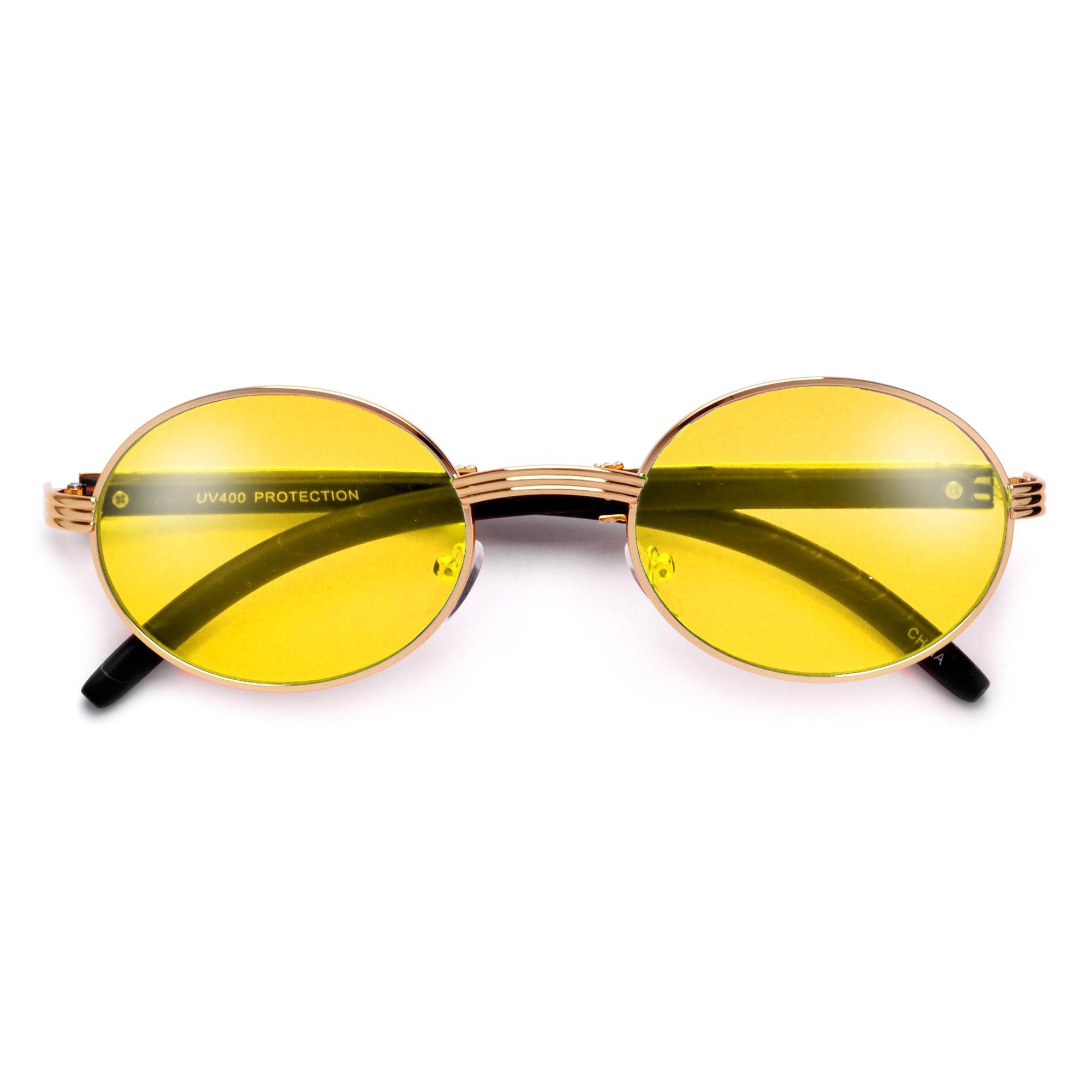 Elaborate Metal Temple Wood Print Round Colorful Sunnies - Sunglass Spot