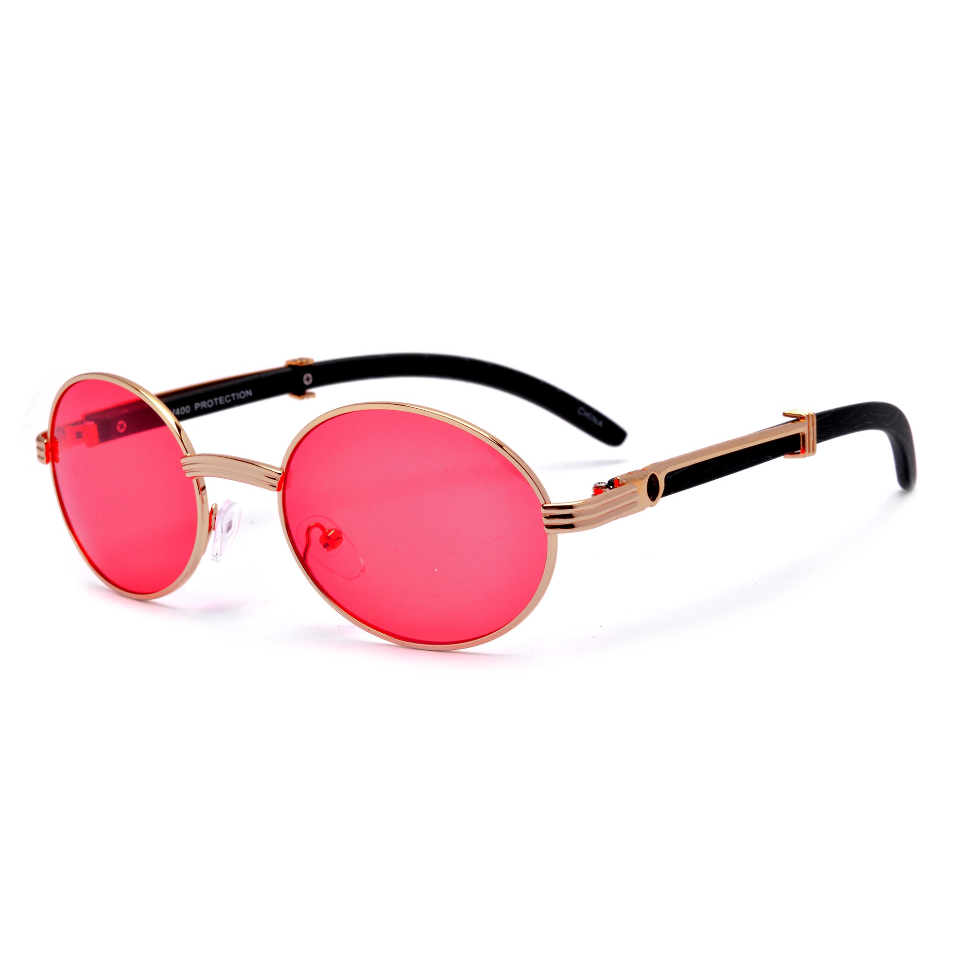 Elaborate Metal Temple Wood Print Round Colorful Sunnies - Sunglass Spot
