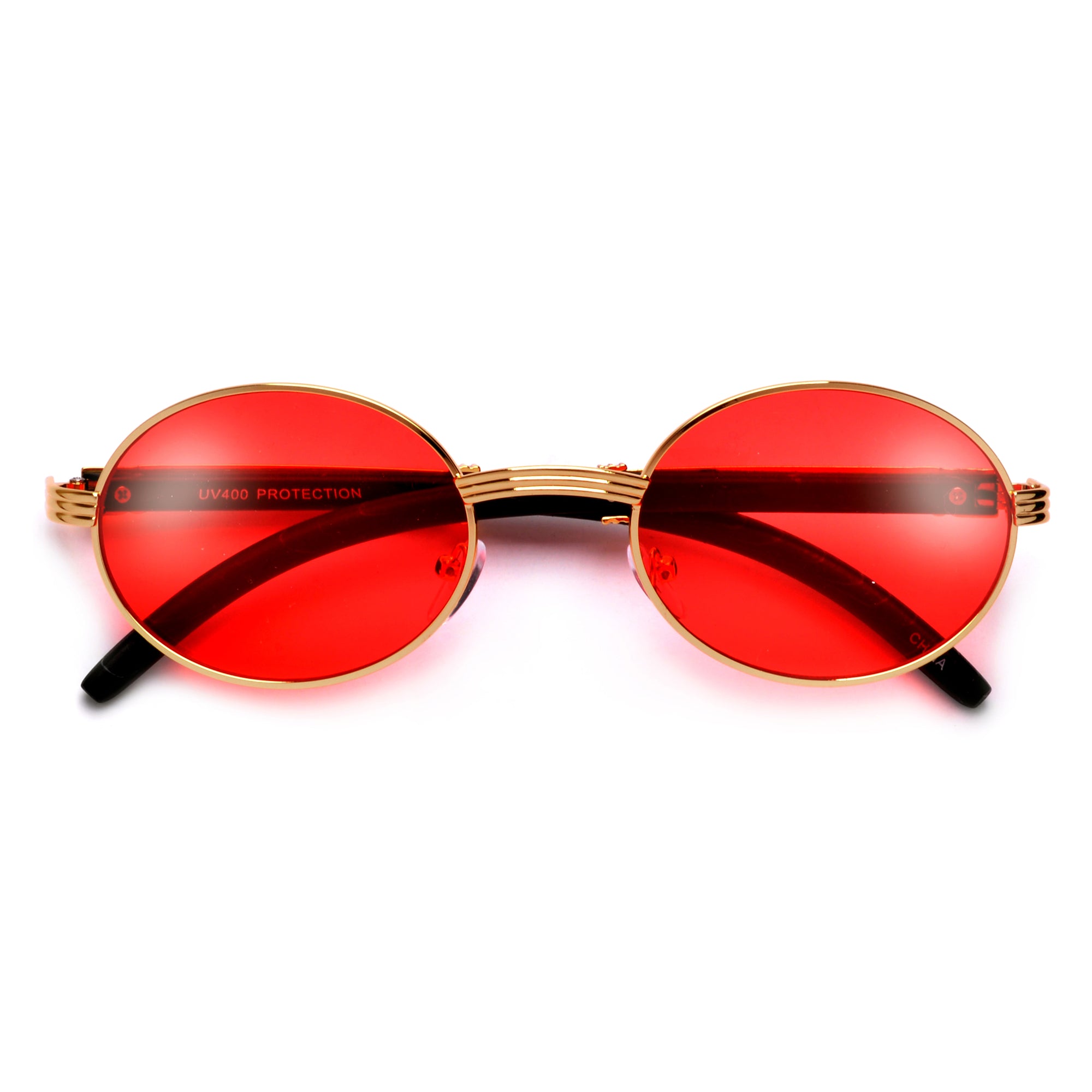 Elaborate Metal Temple Wood Print Round Colorful Sunnies - Sunglass Spot