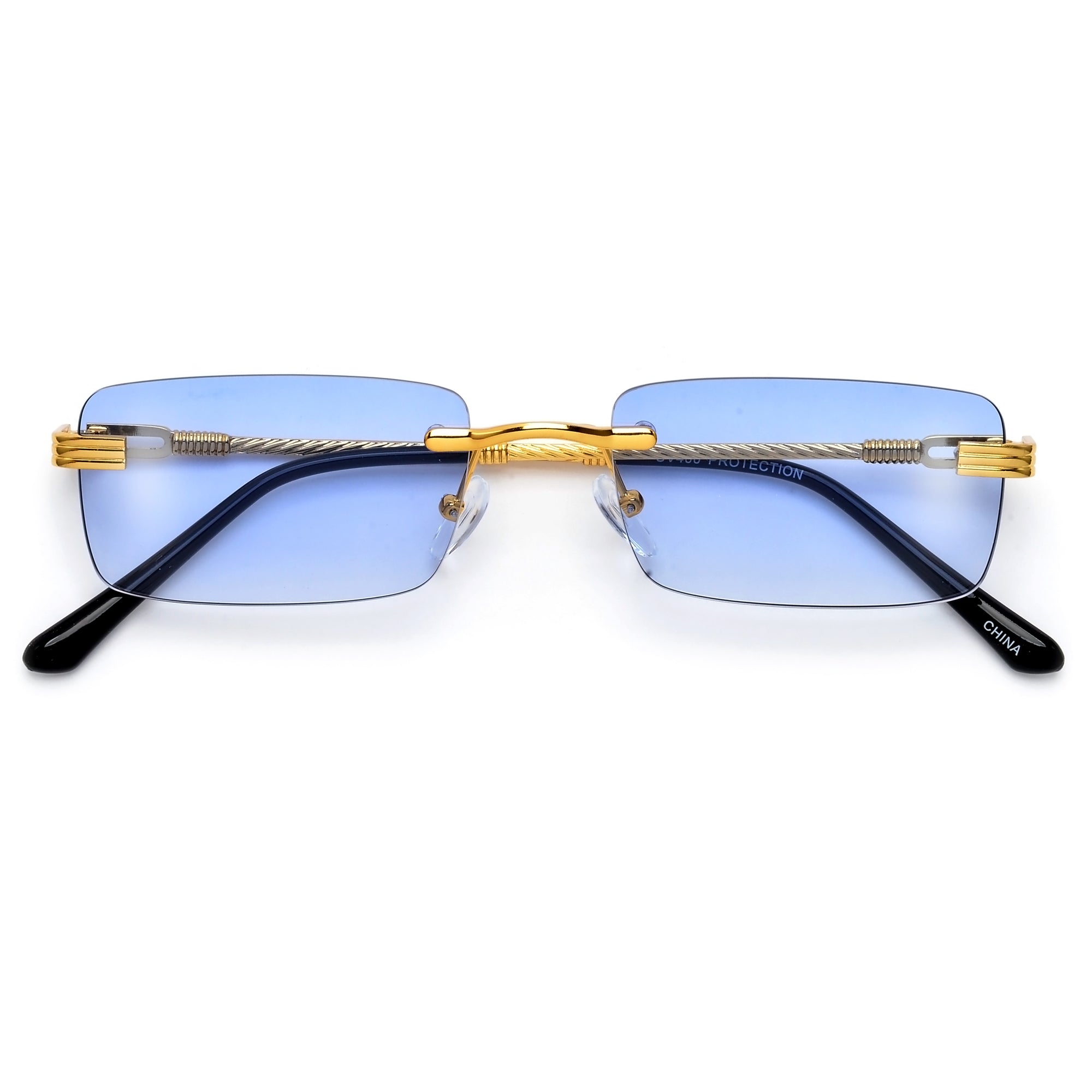 SLIM RIMLESS RECTANGULAR WIRE TEMPLE CHIC COLORFUL SUNNIES