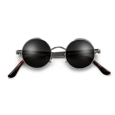 Mini 42mm Steampunk Gothic Round Sidecup  Full Metal Sunglasses - Sunglass Spot