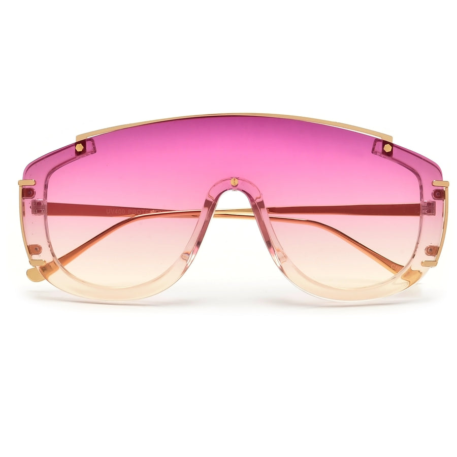 Oversize Retro Vibe Metal Brow Bar Shield Sunnies