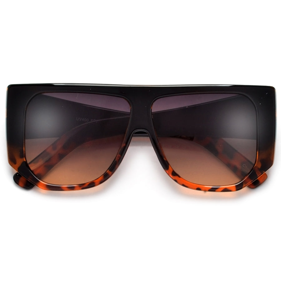 Oversize Flat Top Geometric Frame Sunglasses