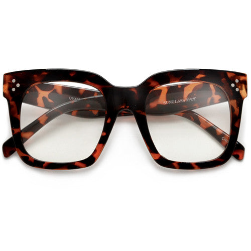 Bold Thick Triple Pinpoint Studs Chic Fashion Design Clear Lens Eye Wear - Sunglass Spot