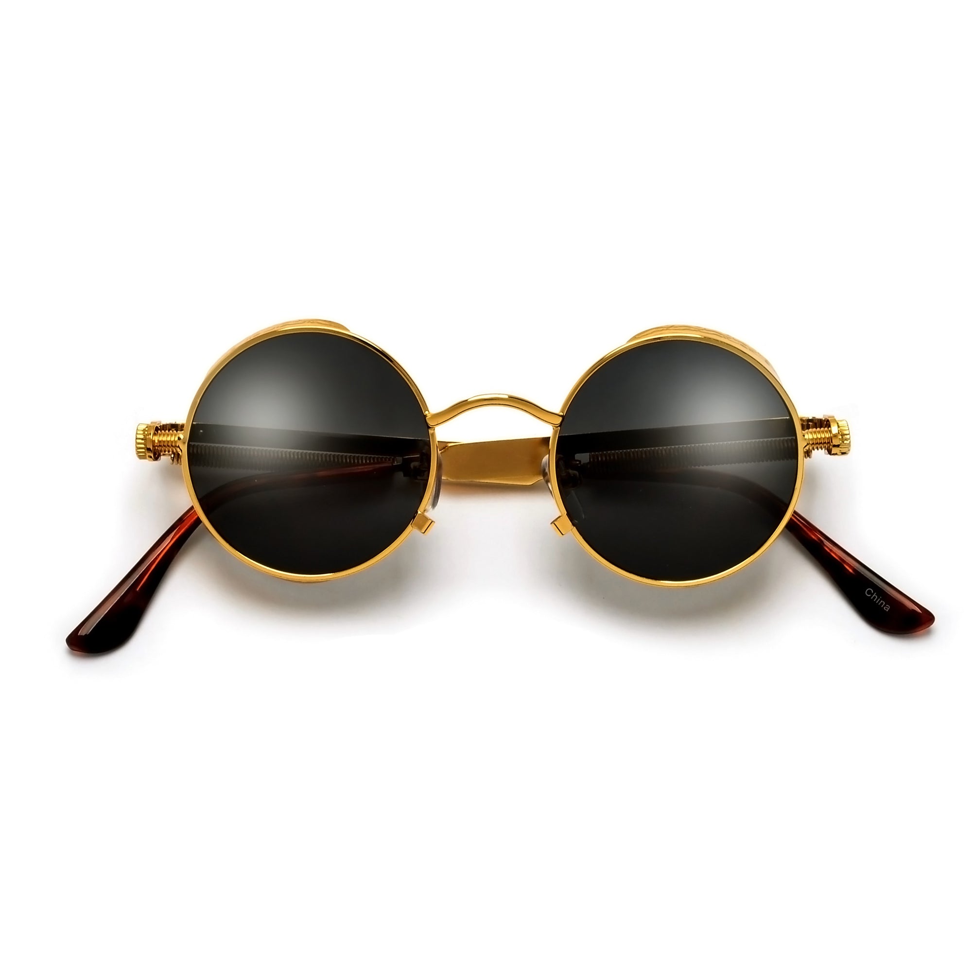 Retro Steampunk Gothic Mini Round Sunglasses – Black Metal Frame With Gray Tinted UV400 Lenses