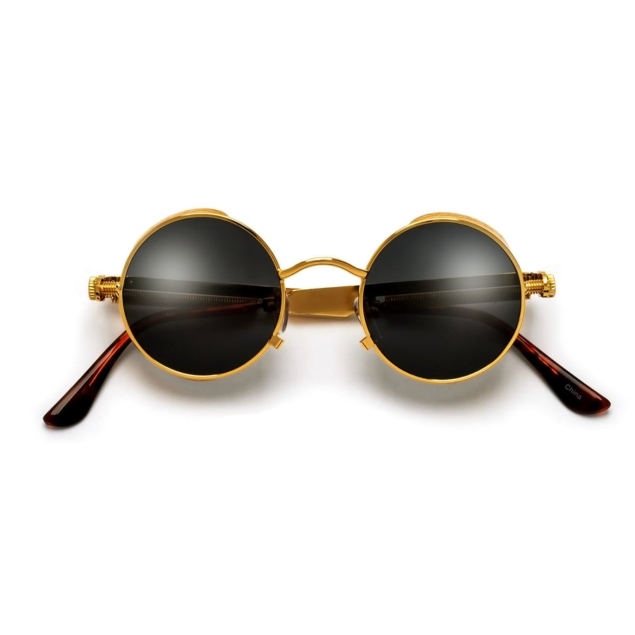 Mini 42mm Steampunk Gothic Round Sidecup  Full Metal Sunglasses - Sunglass Spot