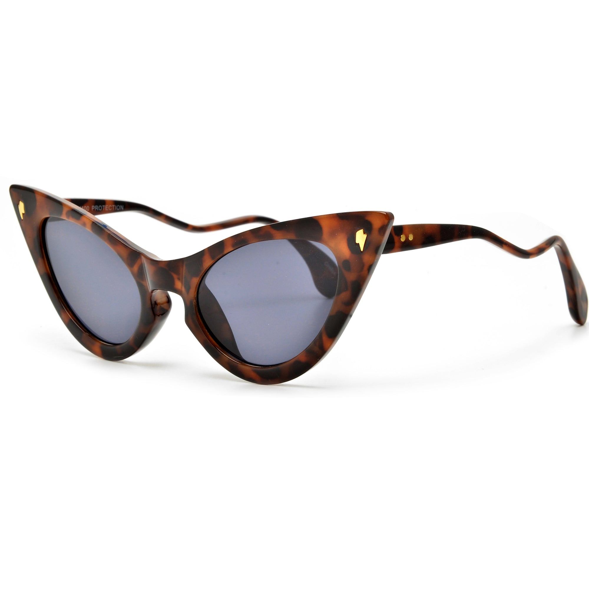 Wavy Temple Classic High Tip Cat Eye Sunglasses