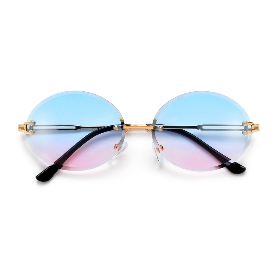 Womens Bevel Edge Rimless Oversize Cat Eye Rhinestone Sunglasses
