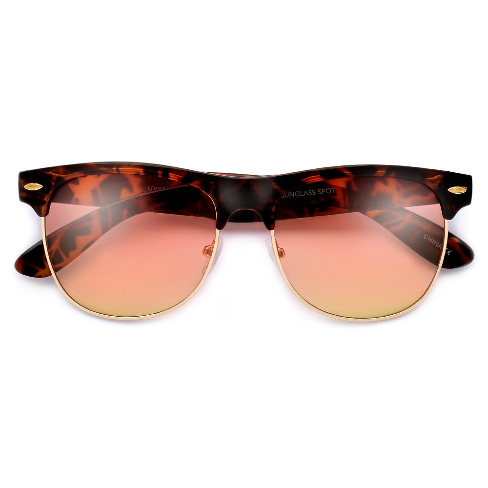 Retro Inspired Round Half Frame Colorful Reflective Lens Sunglasses - Sunglass Spot