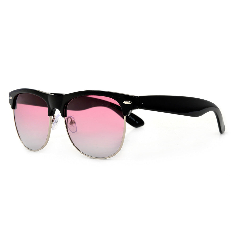Retro Inspired Round Half Frame Colorful Reflective Lens Sunglasses - Sunglass Spot