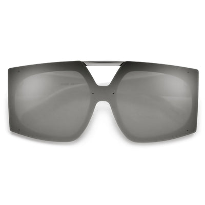 Oversized Rectangular Double Brow Bar Shield Lens Sunnies - Sunglass Spot