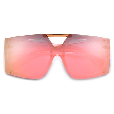 Oversized Rectangular Double Brow Bar Shield Lens Sunnies - Sunglass Spot
