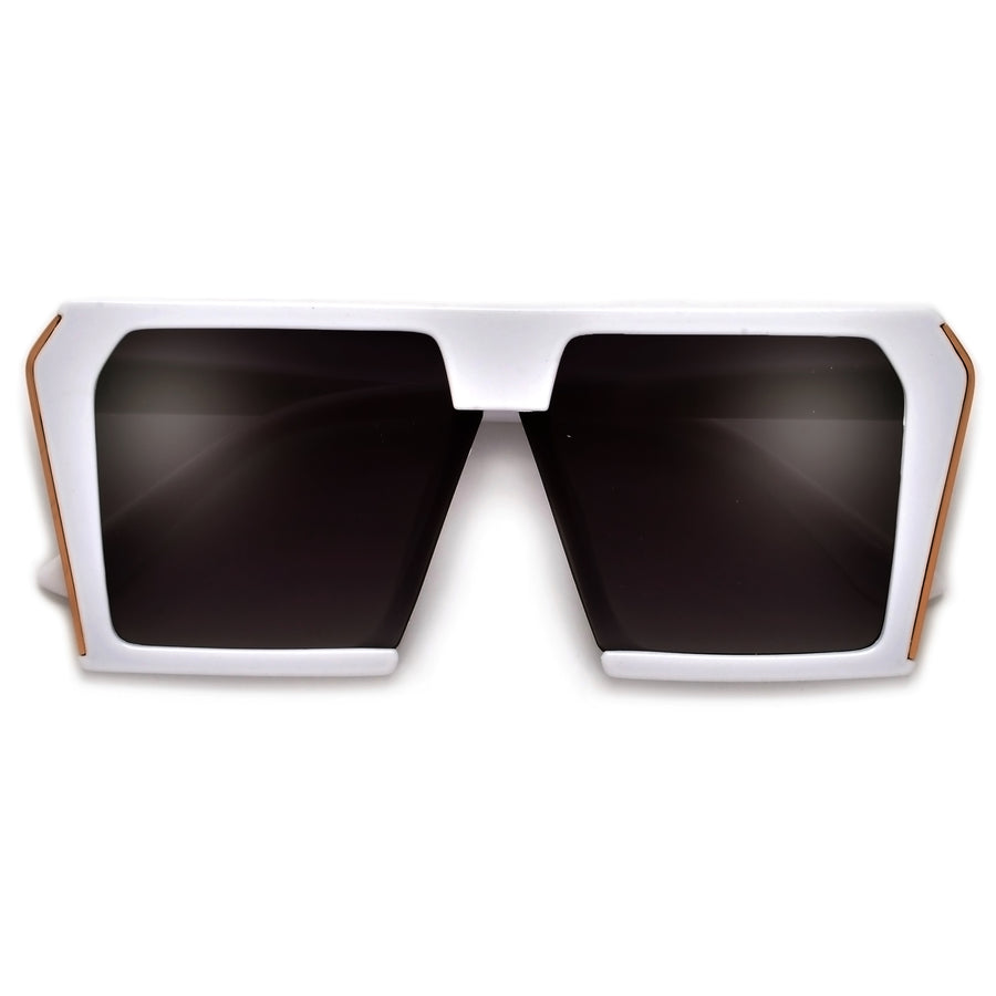 Sharply Exaggeraged Flat Top Gold Metal Accent Shield Sunnies