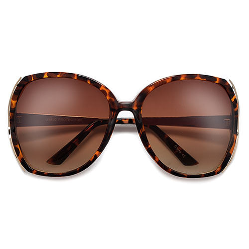 Oversized Modern Fashion Open-Cut Lenses Accented with Gleaming Metal Temples - Sunglass Spot