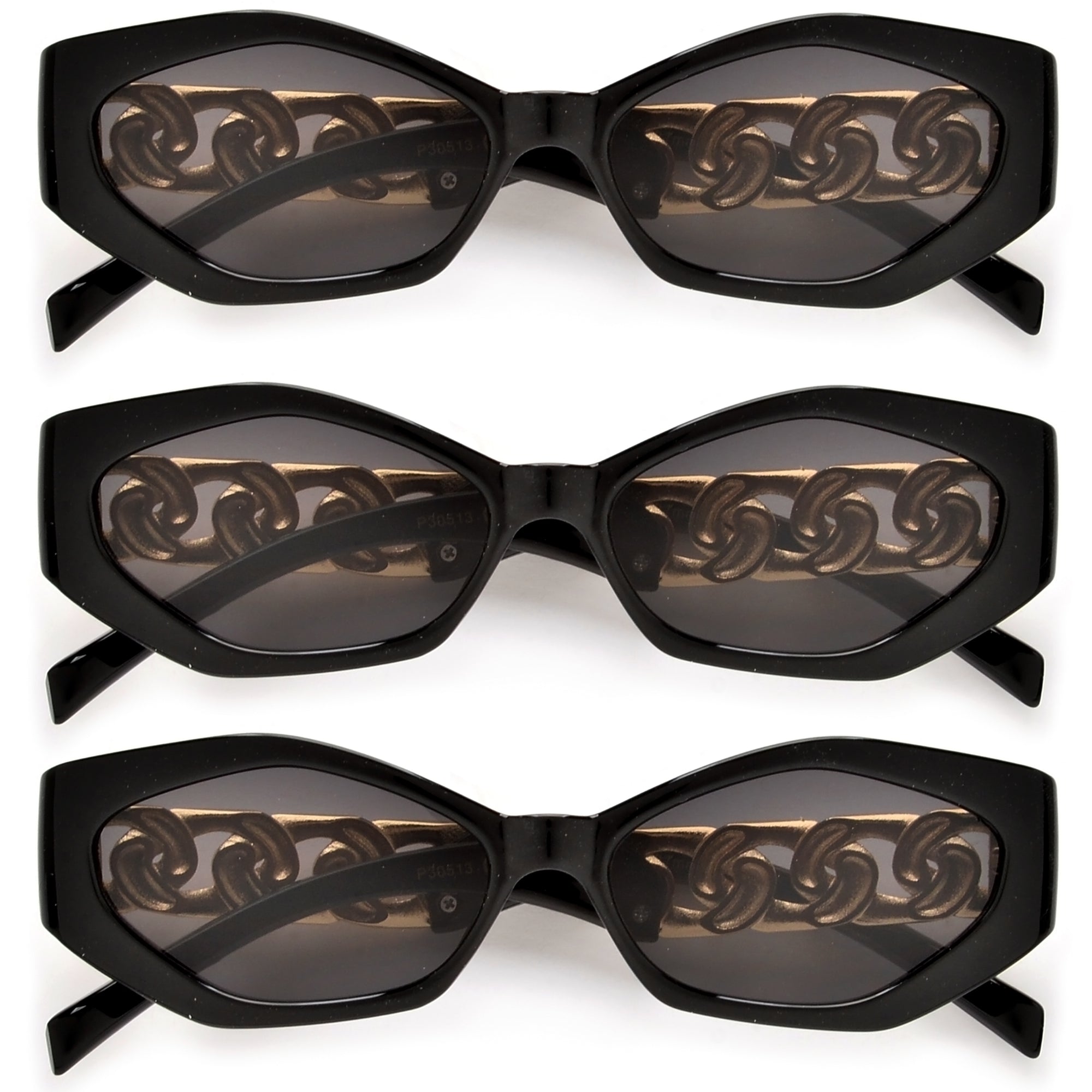 Slim Geometric Chain Link Temple Sunnies