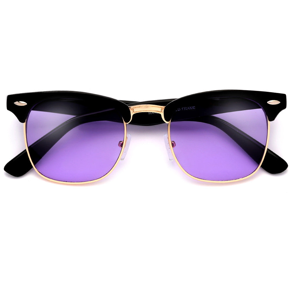 Retro Half Frame Semi-Rimless Colorful Lens Half Frame Sunglasses - Sunglass Spot