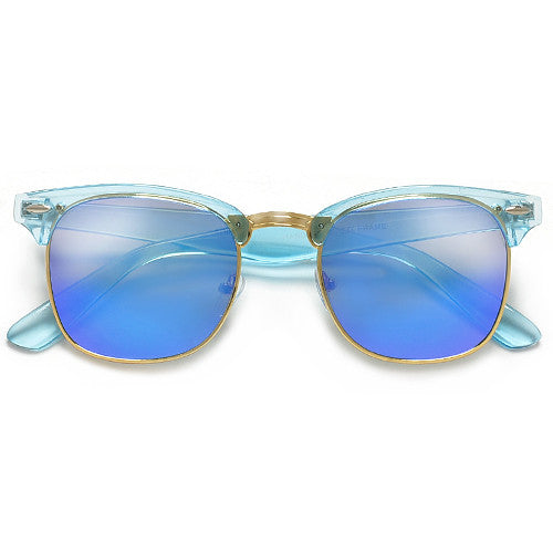 Retro Half Frame Semi-Rimless Colorful Lens Half Frame Sunglasses - Sunglass Spot