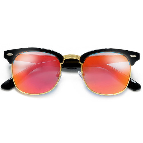 Colorful Reflective Mirrored Lens Classic Half Frame Sunglasses - Sunglass Spot