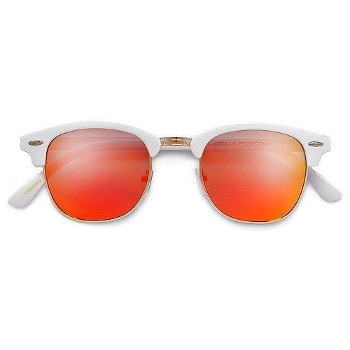 Colorful Reflective Mirrored Lens Classic Half Frame Sunglasses - Sunglass Spot