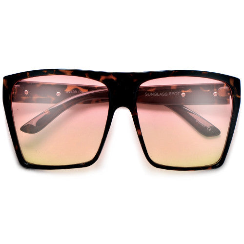 Large Oversized Indie Fashion Flat Top Squared Frame Sunglasses - Sunglass Spot