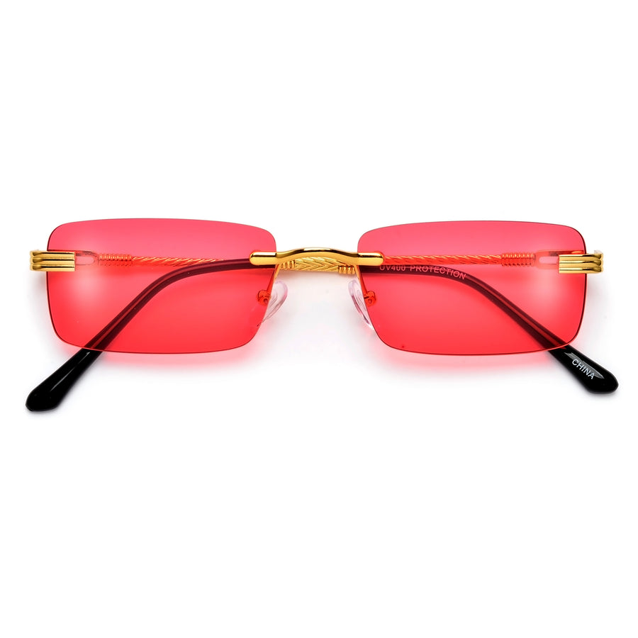 SLIM RIMLESS RECTANGULAR WIRE TEMPLE CHIC COLORFUL SUNNIES