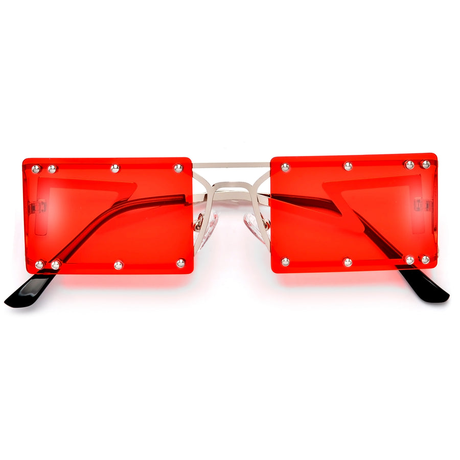 Sleek Studded Rimless Squared Out Ultra Lightweight Street Style Sunnies
