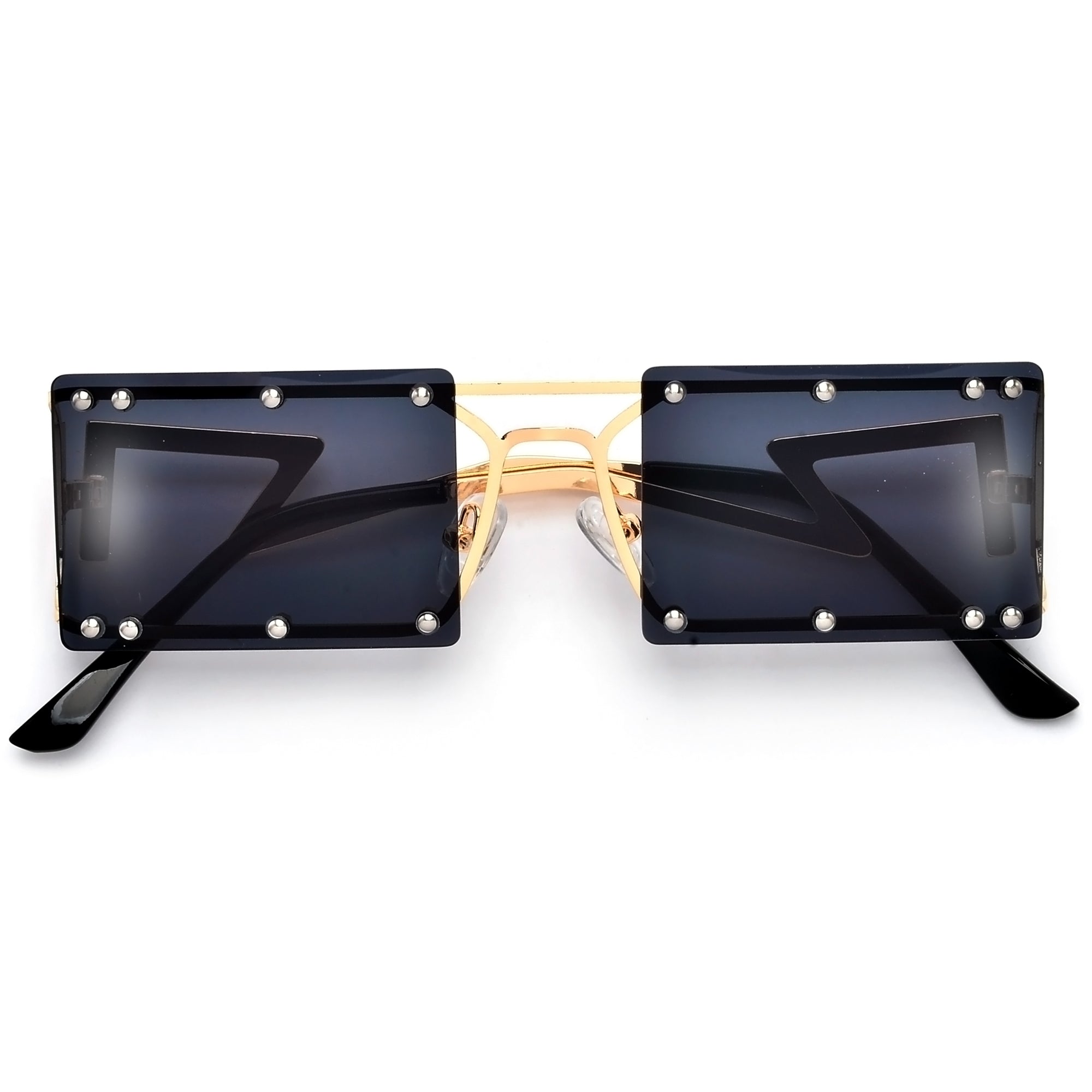 Sleek Studded Rimless Squared Out Ultra Lightweight Street Style Sunnies