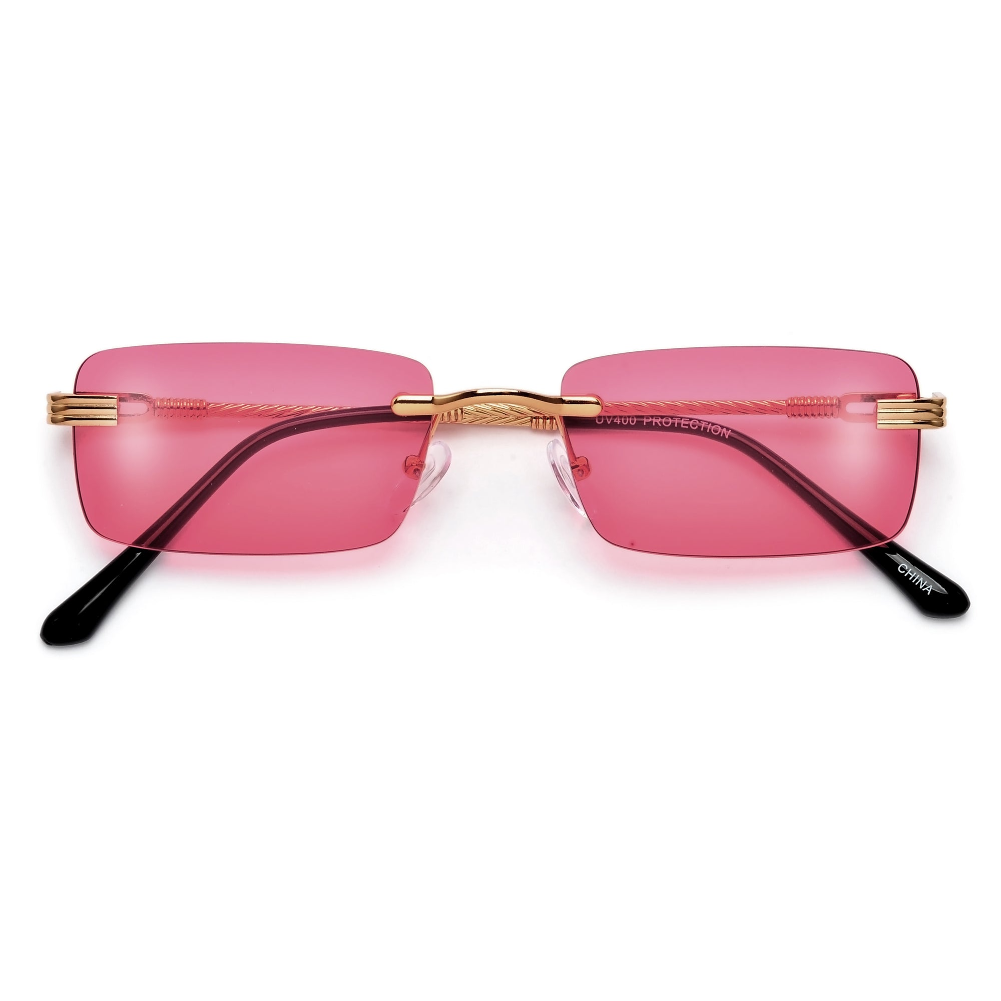 SLIM RIMLESS RECTANGULAR WIRE TEMPLE CHIC COLORFUL SUNNIES