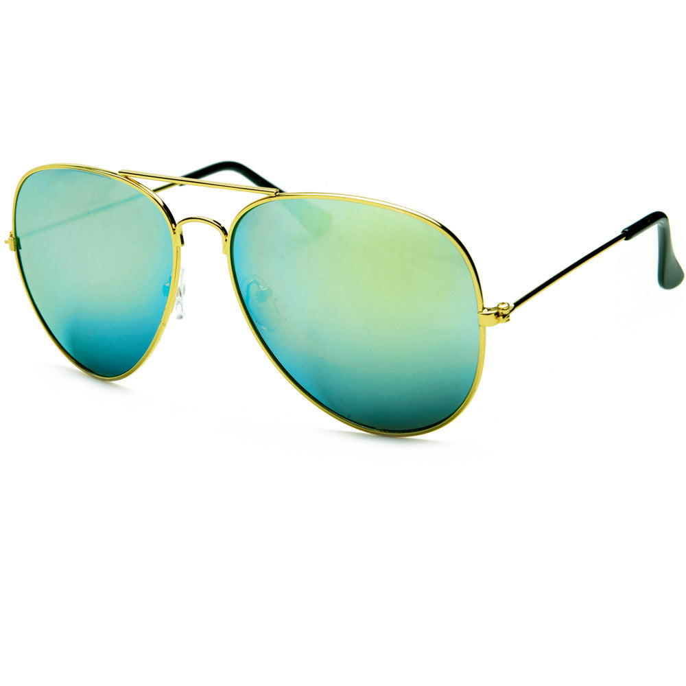 60mm Classic Nickel Finish Gold Frame Colorful Revo Lens Aviator - Sunglass Spot