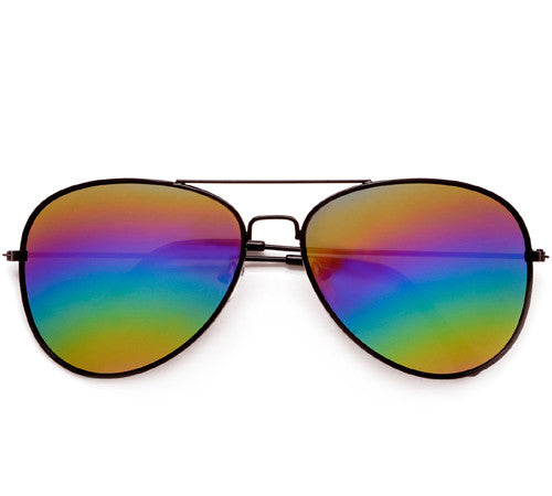 Rainbow Color Mirrored Lens Classic Aviator Sunglasses - Sunglass Spot