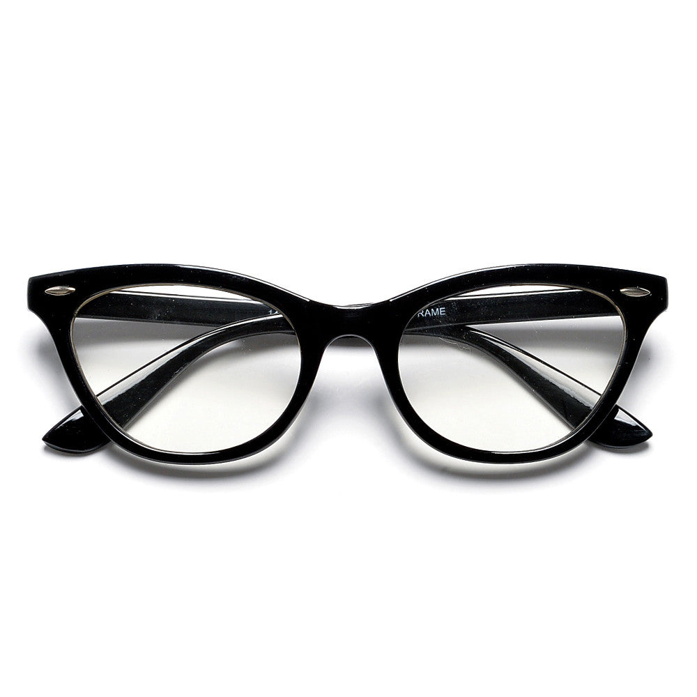 50mm Cat Eye Shaped Clear Lens Glasses with Rivets