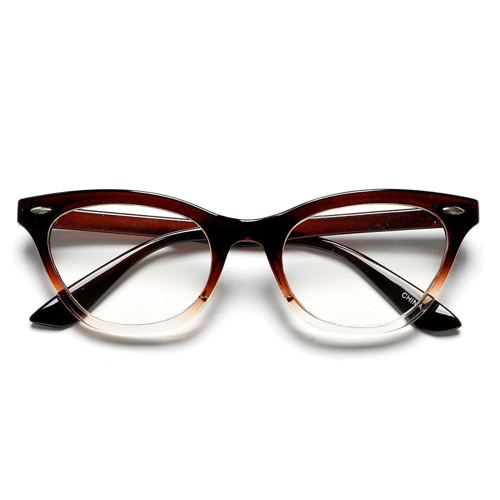 50mm Cat Eye Shaped Clear Lens Glasses with Rivets - Sunglass Spot