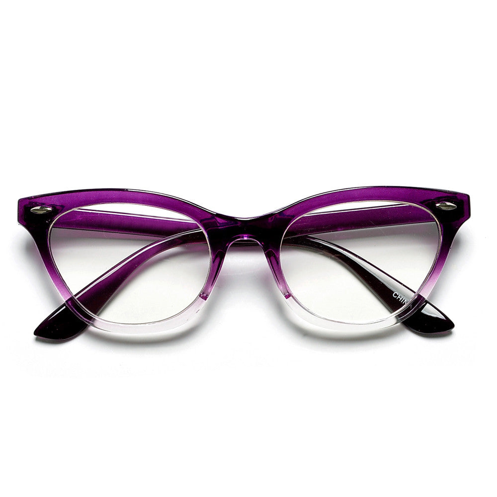 50mm Cat Eye Shaped Clear Lens Glasses with Rivets - Sunglass Spot