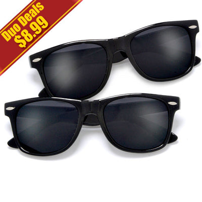 2 Pack Classic Black Horn Rimmed Dark Lens 80s Style Sunglasses - Sunglass Spot