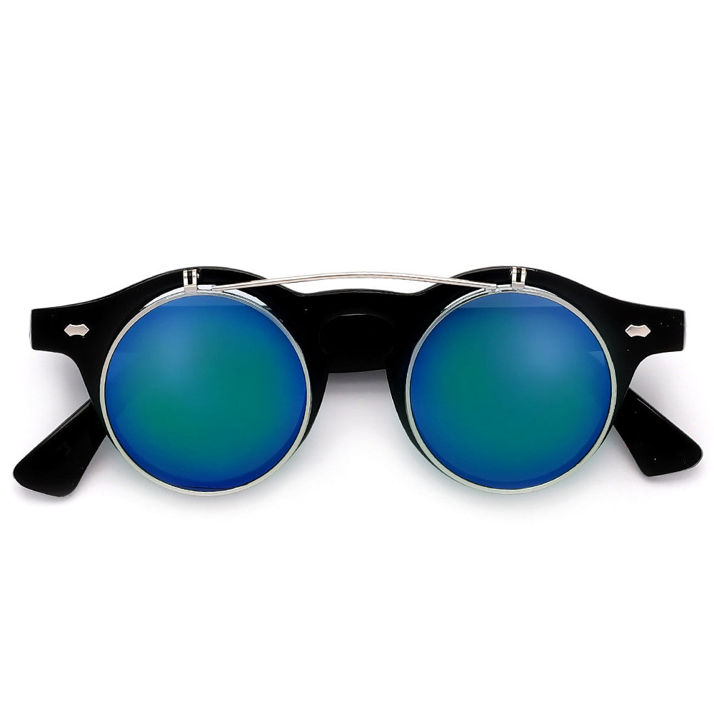 Retro Inspired Small 42mm Round Flip-Up Sunglasses Glasses