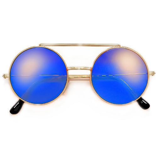 Full Metal Retro Round Colorful Lens Flip Up Sunglasses - Sunglass Spot