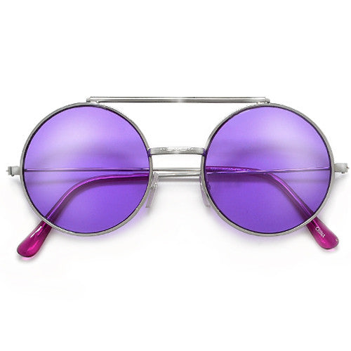 Full Metal Retro Round Colorful Lens Flip Up Sunglasses - Sunglass Spot