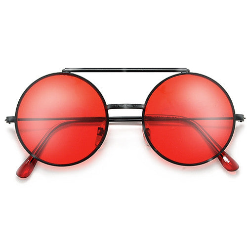 Full Metal Retro Round Colorful Lens Flip Up Sunglasses - Sunglass Spot