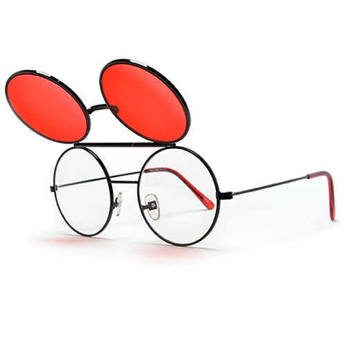 Full Metal Retro Round Colorful Lens Flip Up Sunglasses - Sunglass Spot