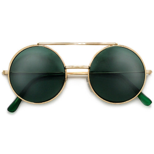 Full Metal Retro Round Colorful Lens Flip Up Sunglasses