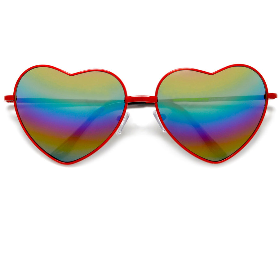 Cute Rainbow Mirrored Metal Heart Shaped Sunglasses - Sunglass Spot