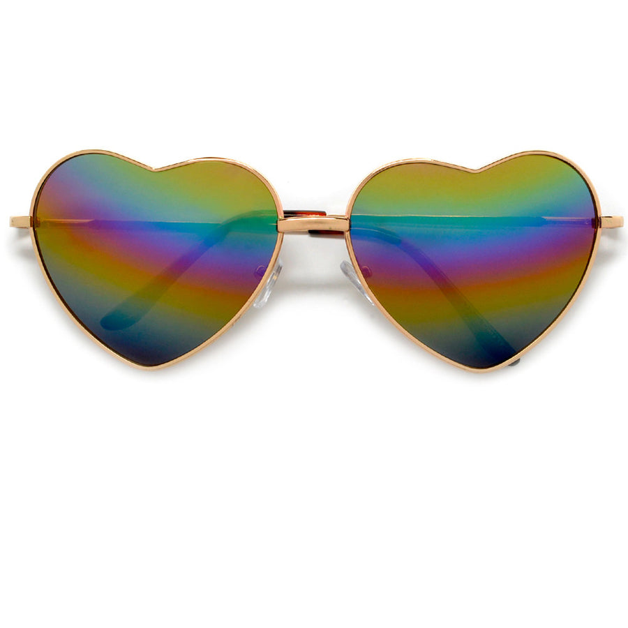 Cute Rainbow Mirrored Metal Heart Shaped Sunglasses - Sunglass Spot
