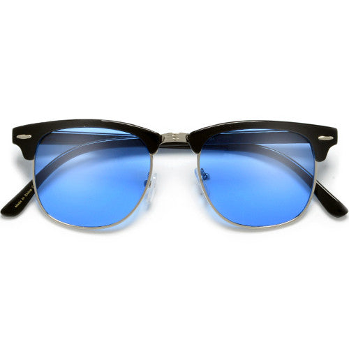 Retro Half Frame Semi-Rimless Colored Lens Half Frame Sunglasses - Sunglass Spot
