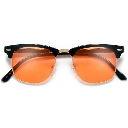 Retro Half Frame Semi-Rimless Colored Lens Half Frame Sunglasses - Sunglass Spot