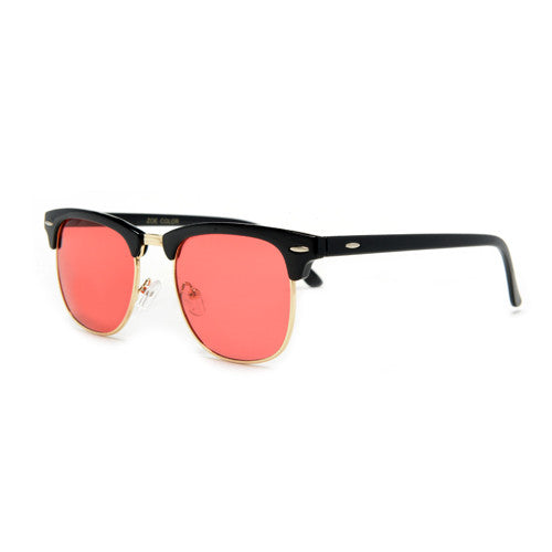 Retro Half Frame Semi-Rimless Colored Lens Half Frame Sunglasses - Sunglass Spot